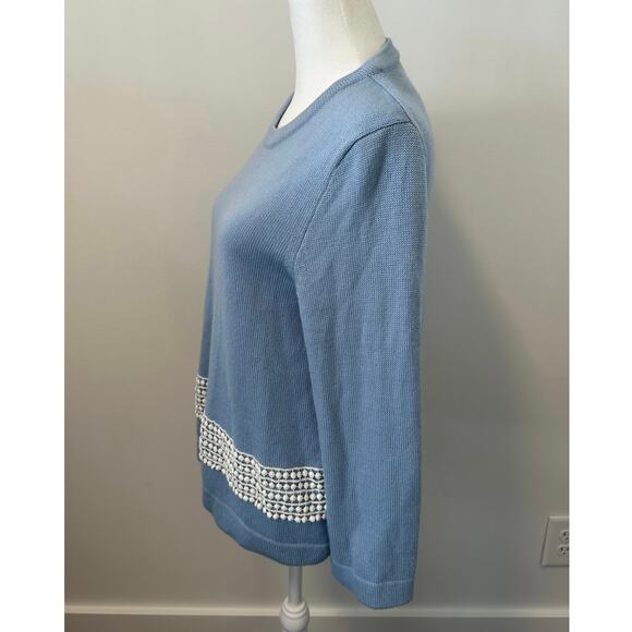 J. Crew Light Blue Merino Wool Blend Sweater with Lace Detail - Picture 4 of 13